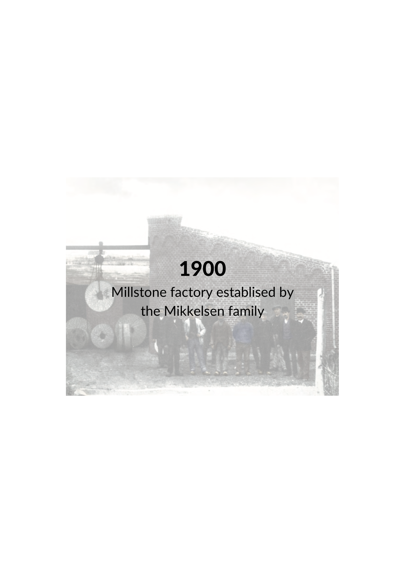 People standing in front of millstone factory